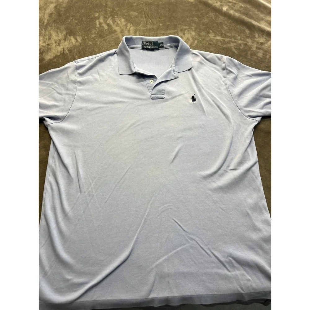 Polo Ralph Lauren Mens Light‎ Blue Interlock Cotton Short Sleeve Polo Shirt L/G